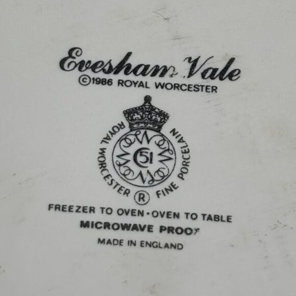 Vintage Royal Worcester Fine China Evesham Vale Pattern 9 Inch Tart Dish, Marked - Picture 6 of 6